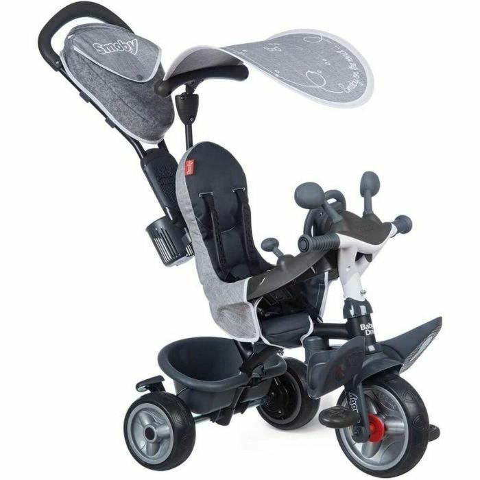 Smoby Triciclo Baby Driver Plus Gris, Bicicleta Evolutiva Infantil desde 10 Meses con Ruedas Silenciosas y Freno de Estacionamiento