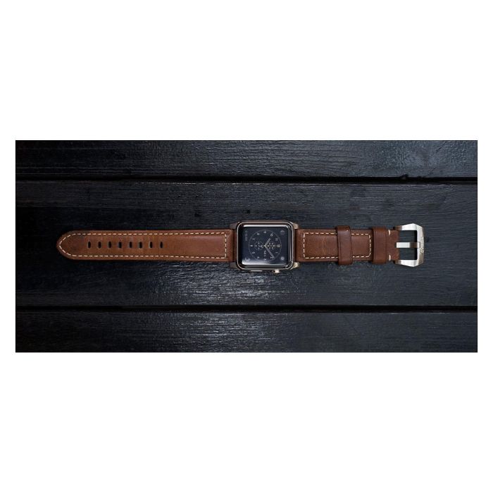 Nomad NM1A4RST00 Correa de Cuero Tradicional Marrón Hebilla Plata para Apple Watch Series 42mm 44mm 45mm 49mm 2