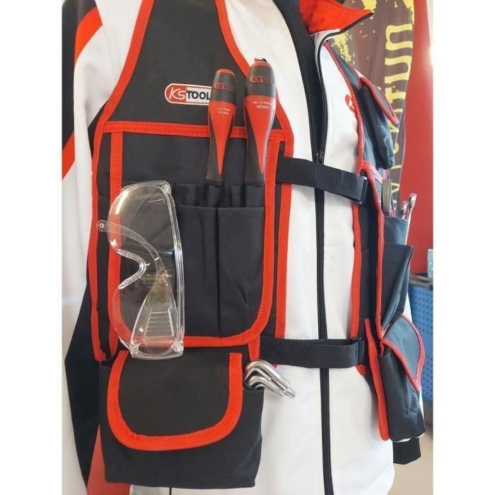 KS TOOLS Chaleco de Trabajo Multifuncional Poliéster con Bolsillo para Teléfono Talla Universal Ajustable 3
