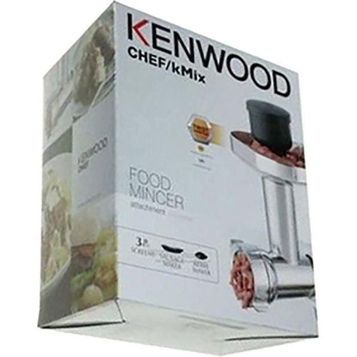 Kenwood KAX950ME Accesorio Picadora de Carne y Pescado, 130kg/h, Metálica, 3 Rejillas Acero, Adaptadores Salchicha Kebbe 5