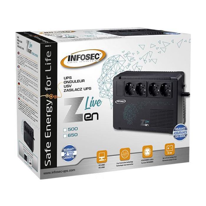 INFOSEC Zen Live 500 - Inversor interactivo de línea 500 VA 4 salidas FR / SCHUKO - 2 años de garantía 3 INFOSEC Zen Live 500 - Inversor interactivo de línea 500 VA 4 salidas FR / SCHUKO - 2 años de garantía 3