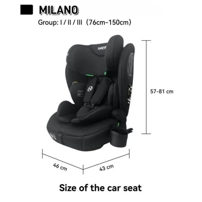 Nania Silla de coche Isofix MILANO Grupo 1/2/3 I-size con reductor Negro 5
