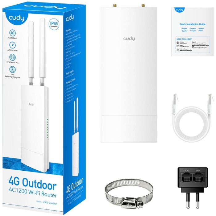 Cudy LT500 Router Outdoor 4G LTE Cat 4 AC1200 Wi-Fi Doble Banda IP65 con PoE 5