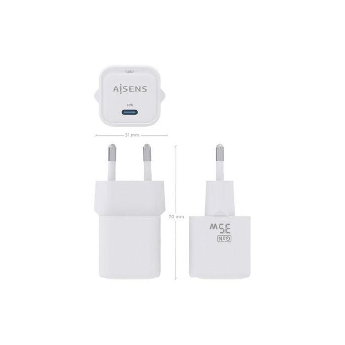 AISENS - CARGADOR GaN 35W, 1xUSB-C PD3.0 QC4.0, BLANCO 3