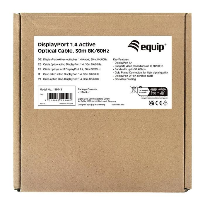 Equip Cable Displayport 1.4 AOC 119443 Macho-Macho 8K 60Hz 4K 120Hz HDR DSC 30 Metros Negro 5