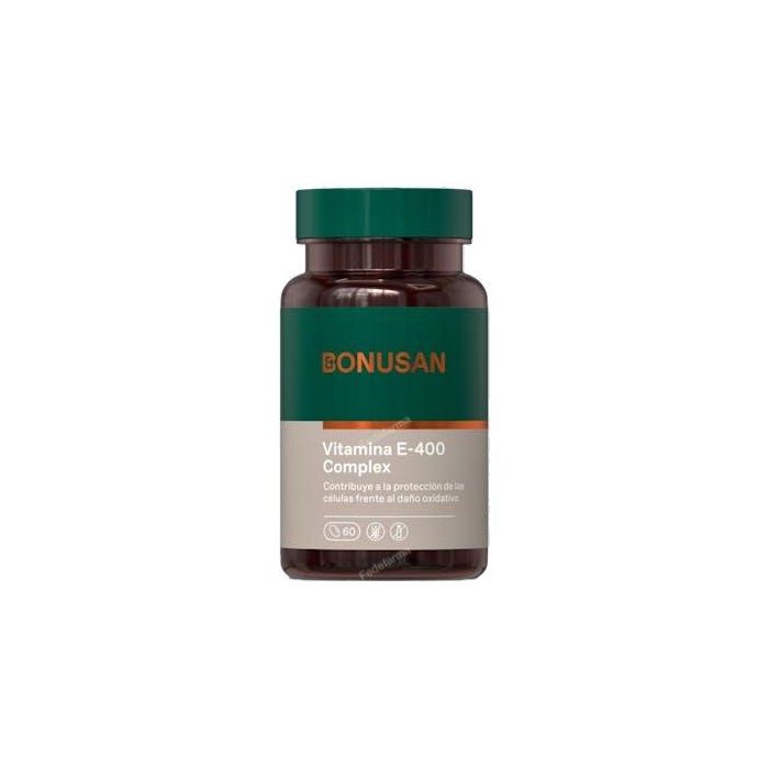 BONUSAN Vitamina E 400 Complejo 60 Perlas D-Alfa Tocoferol Antioxidante Natural Alta Dosis