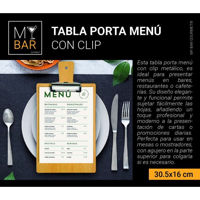 Tabla Porta Menú con Clip 30.5 x 16 cm My Bar - Inde (24 Unidades) 5 Tabla Porta Menú con Clip 30.5 x 16 cm My Bar - Inde (24 Unidades) 5