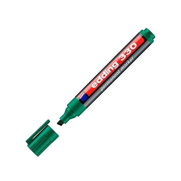 Edding Marcador Permanente 330, Punta Biselada, Verde, 1-5mm, para Papel, Cartón, Metal, Plástico, Vidrio (10 Unidades) (10 Unidades)