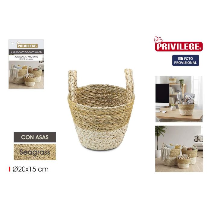 Privilege Cesta Cónica Seagrass con Asas 20 cm (24 Unidades)