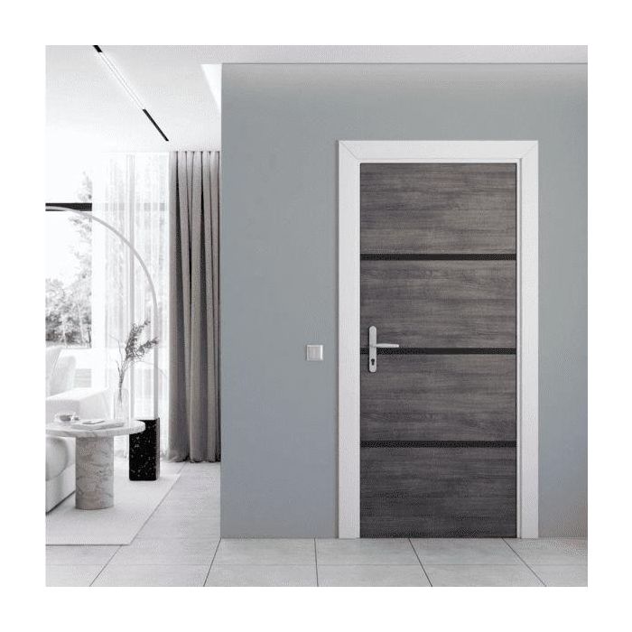 Kit de Renovación para Puerta Interior - NORDLINGER PRO - 4 Hojas 85 x 50 cm y 3 Perfiles Negros 85 x 2 cm - Gris Ágata 4