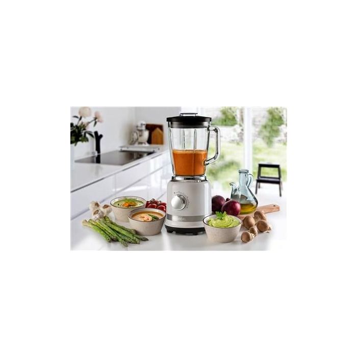 Ariete Batidora de Vaso Moderna Blanca con Vaso de Vidrio, 4 Cuchillas de Acero Inoxidable y 4 Velocidades 4 Ariete Batidora de Vaso Moderna Blanca con Vaso de Vidrio, 4 Cuchillas de Acero Inoxidable y 4 Velocidades 4