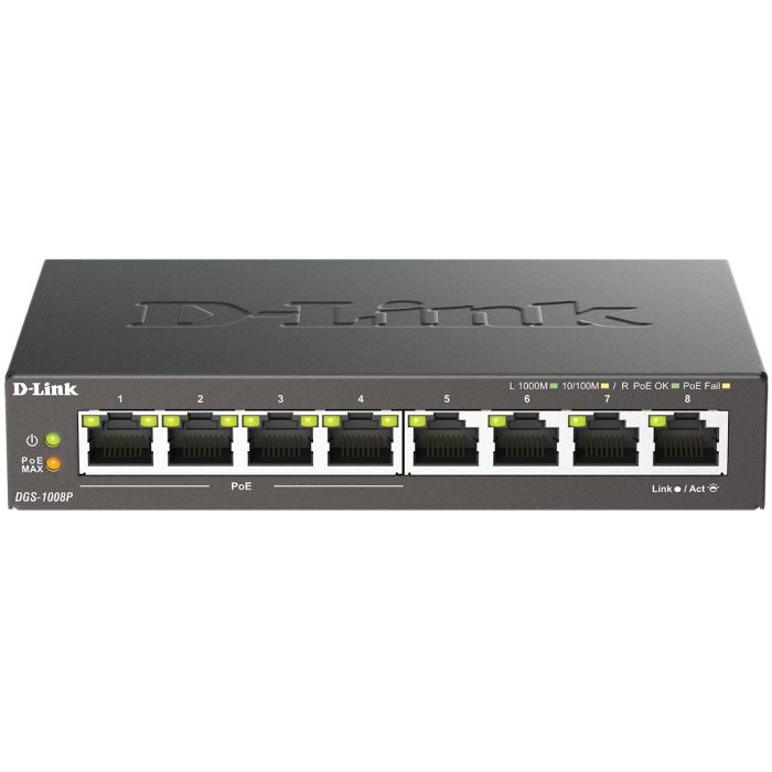 D-Link DGS-1008P/E Switch de Sobremesa 8 Puertos Gigabit Ethernet (4 con Power over Ethernet), Sin Ventilador