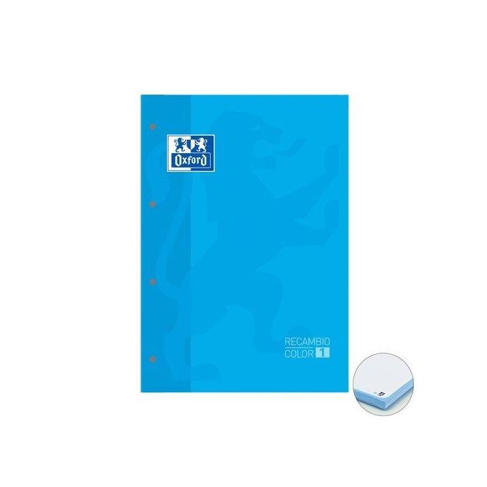Recambio Oxford School Color 1 Encolado A4+ 80H 90Gr 4 Taladros Cuadric.5X5 Azul Turquesa (1 Color De Recuadro) 5 unidades