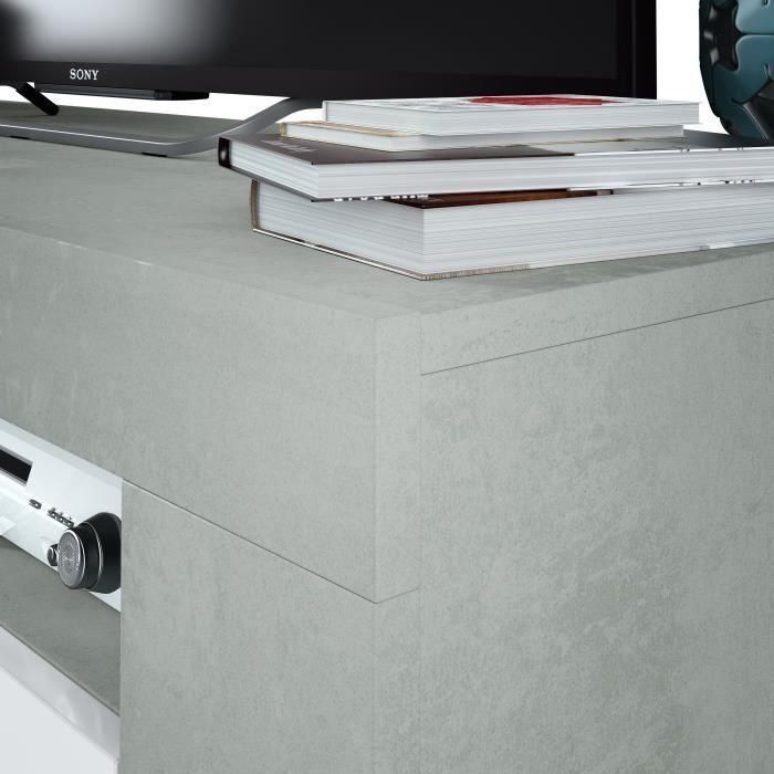 Soporte de TV AMBIT de 2 puertas - Estilo contemporáneo - Gris y blanco - L 120 cm 3 Soporte de TV AMBIT de 2 puertas - Estilo contemporáneo - Gris y blanco - L 120 cm 3