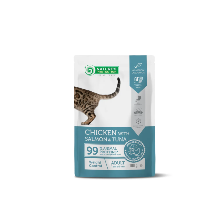 Nature's Protection Cat Weight Control Pollo Salmon Atun Pouch 100 gr