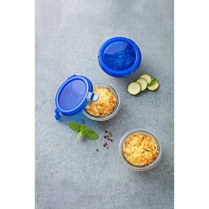 Pyrex Cook & Go Caja Redonda de Vidrio Borosilicato con Tapa Azul 0.20L (11x6 cm) - Apta Horno Congelador (-40°C a +300°C) 2 Pyrex Cook & Go Caja Redonda de Vidrio Borosilicato con Tapa Azul 0.20L (11x6 cm) - Apta Horno Congelador (-40°C a +300°C) 2