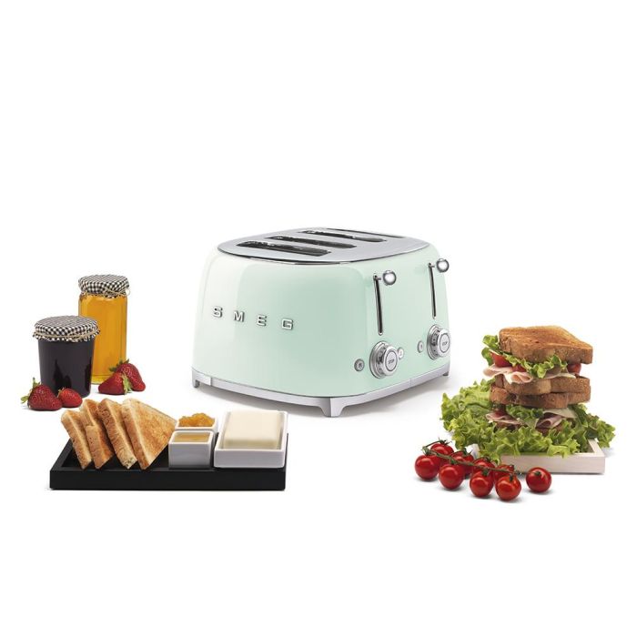 Smeg TSF03PGEU Tostadora de Pan de 4 Ranuras / 4 Rebanadas, Diseño Icónico Estilo Años 50, Color Verde Pastel 2