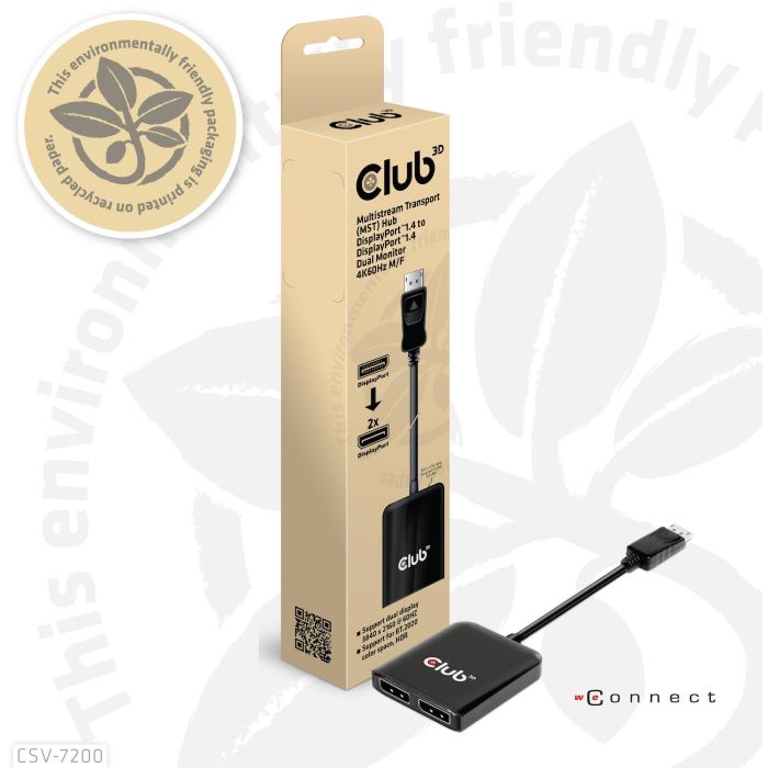 Club3D Multi Stream Transport Hub 1x DisplayPort a 2x DisplayPort 1.4, 4K 3840x2160 Pixeles 3 Club3D Multi Stream Transport Hub 1x DisplayPort a 2x DisplayPort 1.4, 4K 3840x2160 Pixeles 3