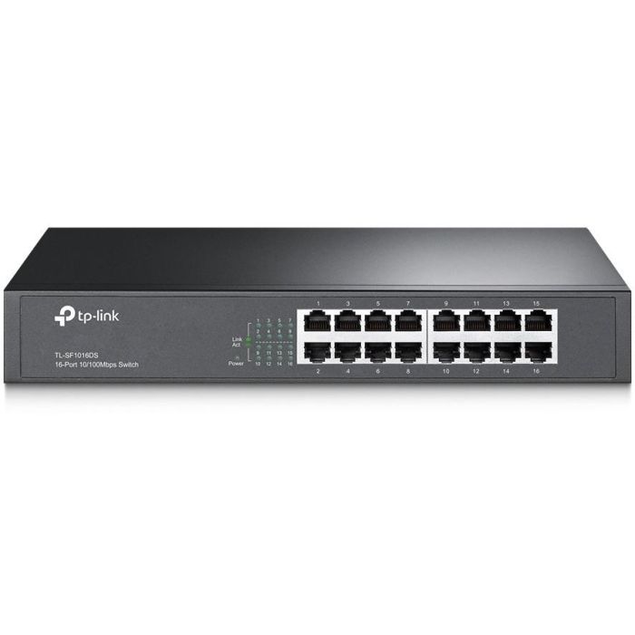 TP-Link TL-SF1016DS Switch no gestionado, 16 puertos Fast Ethernet 10/100 Mbps, montaje en rack 1U, sin ventilador