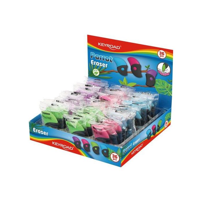 Goma De Borrar Keyroad Parrot Surtido Expositor De 36