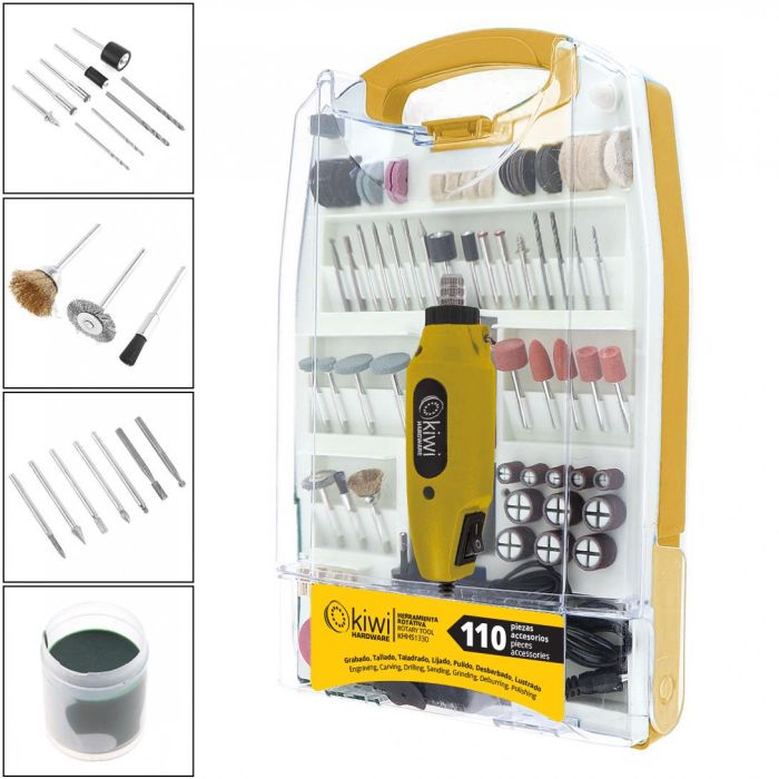 Set Herramienta Rotativa 110Pc con Accesorios - Kiwi (4 Cajas) 1 Set Herramienta Rotativa 110Pc con Accesorios - Kiwi (4 Cajas) 1