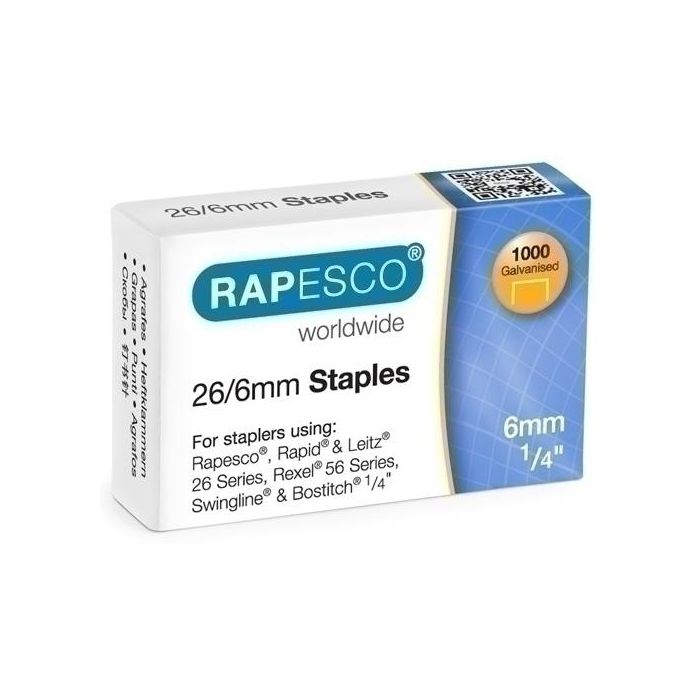 Grapas Rapesco Standard 26/6 Mm. Galvanizadas Caja De 1000