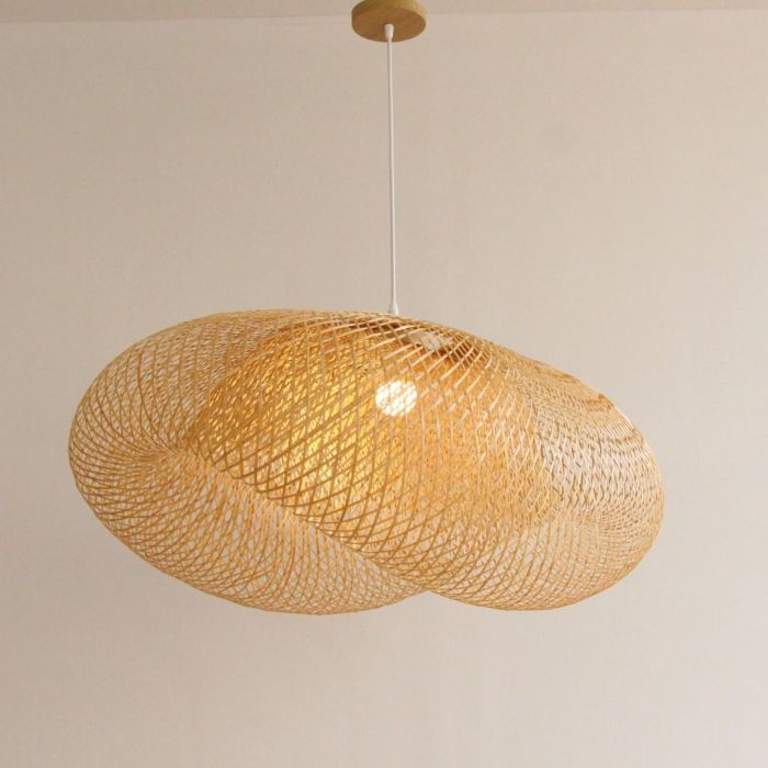 DKD Home Decor Lampara Techo Balines Natural Bambu 60 x 45 x 105 cm Hecho a Mano E27 1