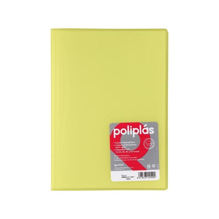 Grafoplás Carpeta Con Fundas Poliplás Soldadas Folio 10 Fundas Pp Semirígido Translúcido Amarillo Soft