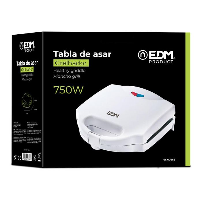 Edm Sandwichera Doble 750W, Blanco, Superficie Antiadherente, Cierre de Seguridad 1 Edm Sandwichera Doble 750W, Blanco, Superficie Antiadherente, Cierre de Seguridad 1
