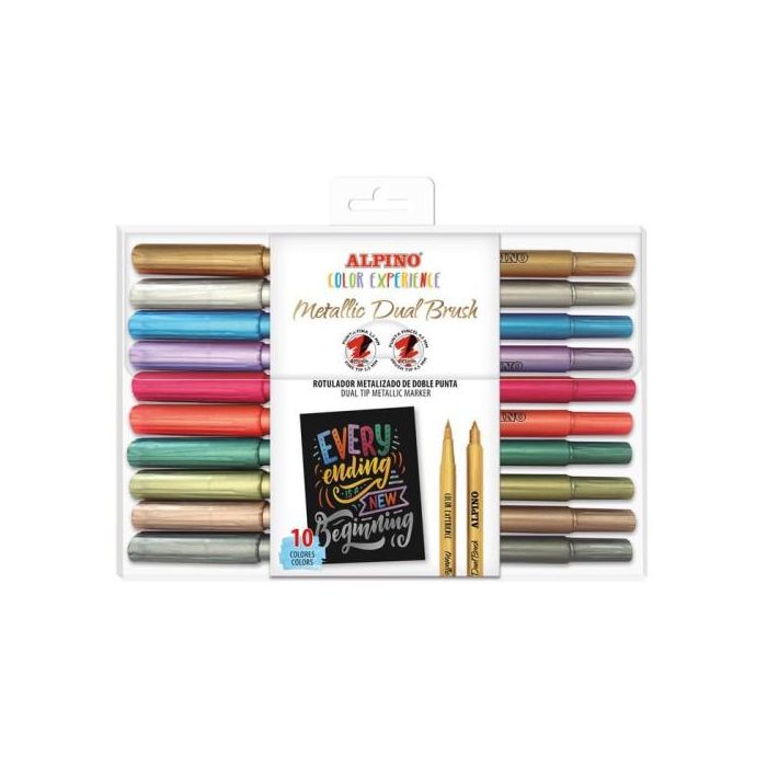 Alpino Rotuladores Color Experience Metallic Dual Brush Doble Punta C-Surtidos Estuche 10 Ud