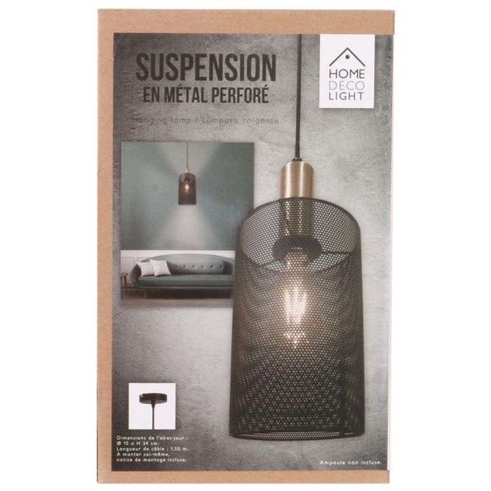 Home Deco Light Lámpara Colgante Bistrot Indus Cilíndrica Pantalla Perforada Gris Diámetro 15 cm Altura 24 cm 1