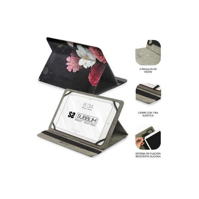 Subblim SUBCUT-4TC011 Funda Universal Folio para Tablet 11" Negra con Diseño Rosas y Soporte 3 Ángulos de Visión 2 Subblim SUBCUT-4TC011 Funda Universal Folio para Tablet 11" Negra con Diseño Rosas y Soporte 3 Ángulos de Visión 2