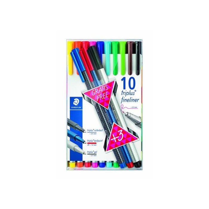 Rotulador Fibra Staedtler 334 Triplus Fineliner Estuche De 10 + 3 Uds.Color Pastel De Regalo