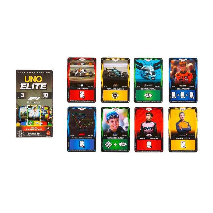 Mattel Games UNO Elite Fórmula 1 - Booster Pack Jlv43 - 30 Cartas Especiales Elite, Expansión de Juego de Cartas Mattel Games UNO Elite Fórmula 1 - Booster Pack Jlv43 - 30 Cartas Especiales Elite, Expansión de Juego de Cartas