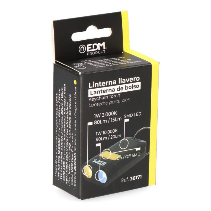 Edm Linterna Llavero con 5 Modos de Luz, USB Tipo C, Imán y Clip - 80lm, Autonomía 2h 4 Edm Linterna Llavero con 5 Modos de Luz, USB Tipo C, Imán y Clip - 80lm, Autonomía 2h 4