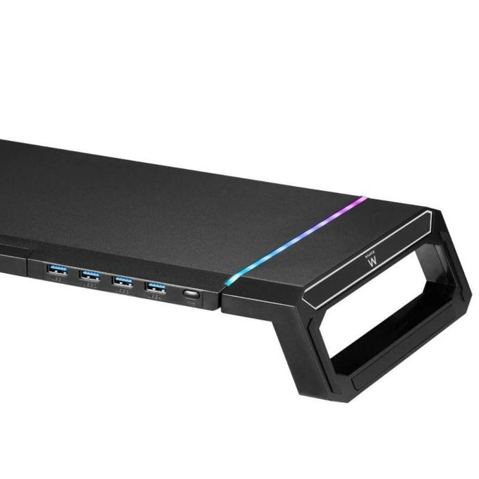 Ewent EW1268 Soporte Elevador de Monitor Escritorio con 4 Puertos USB 3.0, Iluminación RGB, Cajón y Soporte Móvil, Plegable Ergonómico Negro 1 Ewent EW1268 Soporte Elevador de Monitor Escritorio con 4 Puertos USB 3.0, Iluminación RGB, Cajón y Soporte Móvil, Plegable Ergonómico Negro 1