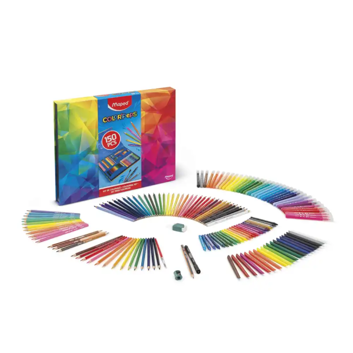 Maped Colorpeps C-Surtidos Kit de Coloración 150 Piezas Estuche Cartón con Rotuladores, Lápices de Color, Ceras y Accesorios 1