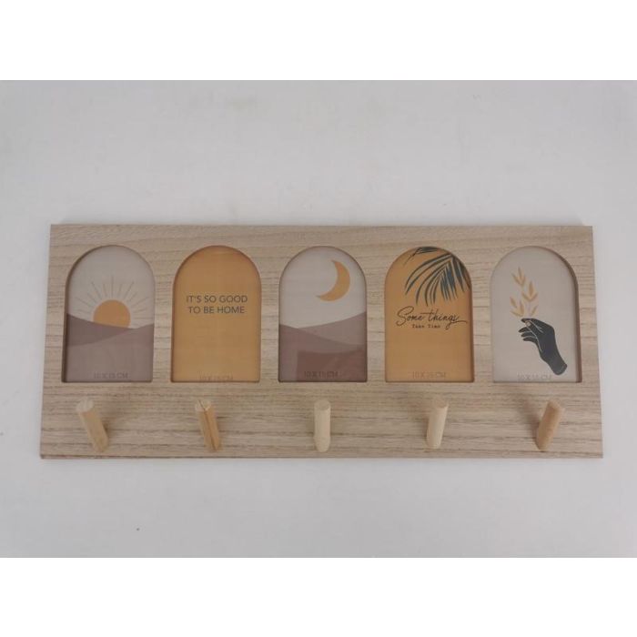 DKD Home Decor Perchero de Pared Boho en MDF, Diseño Natural y Multicolor, 56 cm Ancho x 5 cm Fondo x 23.5 cm Alto