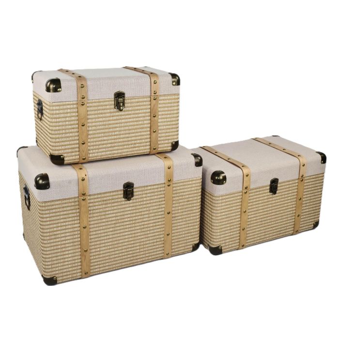 DKD Home Decor Baúl Tradicional Madera Natural 35 x 35 x 54 cm Set de 3 Piezas