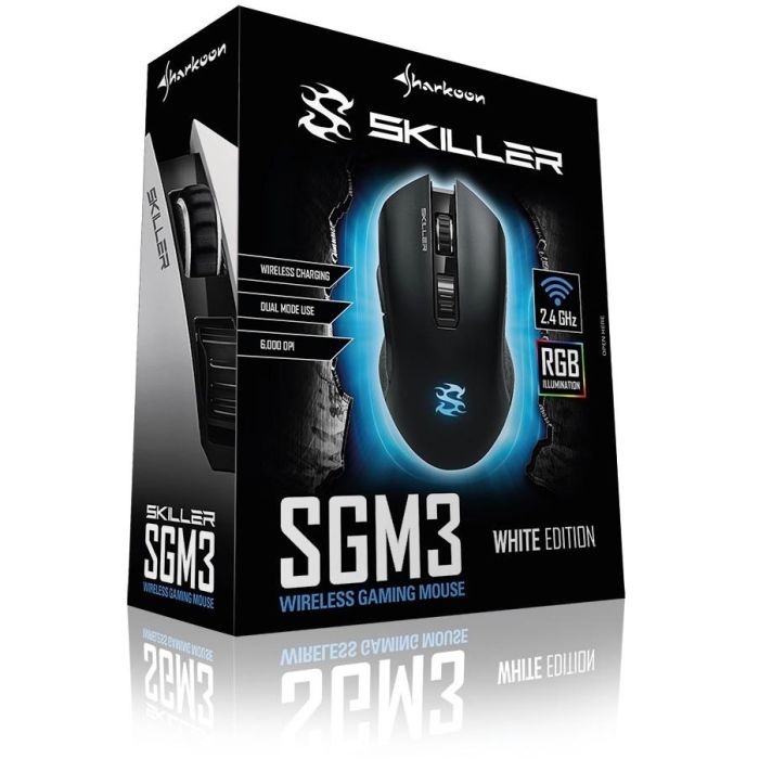 Sharkoon Skiller SGM3 Ratón Gaming Óptico 6000 DPI Inalámbrico RF y USB Tipo-A, 7 Botones Programables, RGB, Batería Recargable 6
