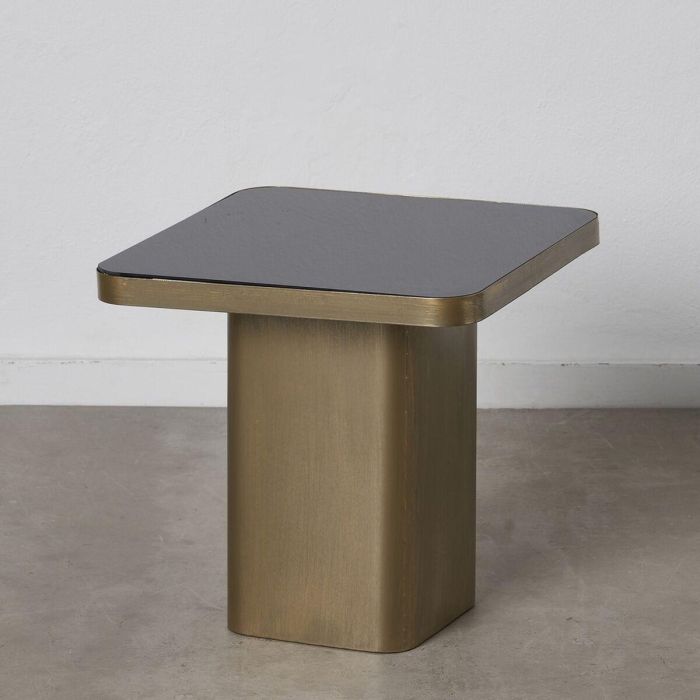 Mesa auxiliar 50,5 x 50,5 x 51 cm Cristal Negro Dorado Metal