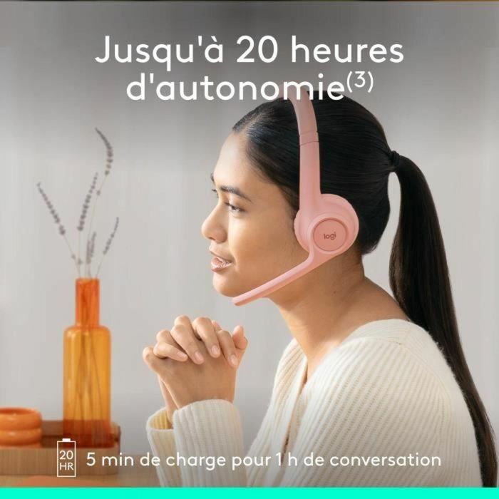 Auriculares inalámbricos Bluetooth para PC Logitech Zone 300 con micrófono con cancelación de ruido - Rosa 2