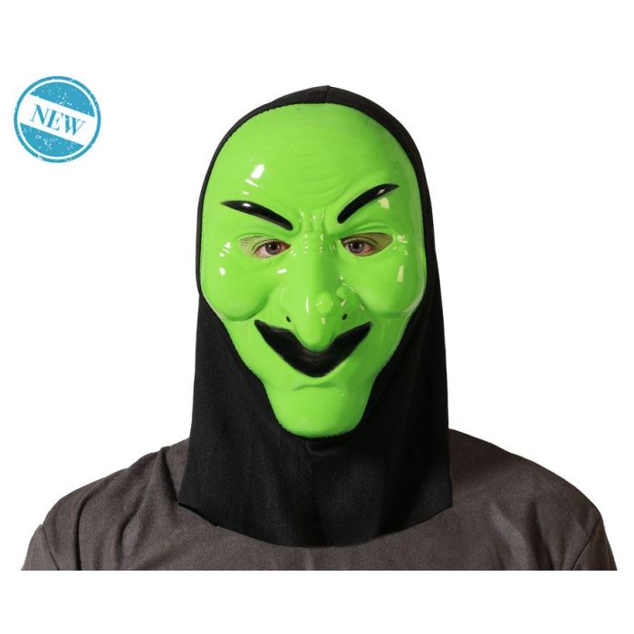 Máscara de Bruja Verde con Capucha Integrada y Rasgos Característicos Aterradores para Halloween / Disfraces