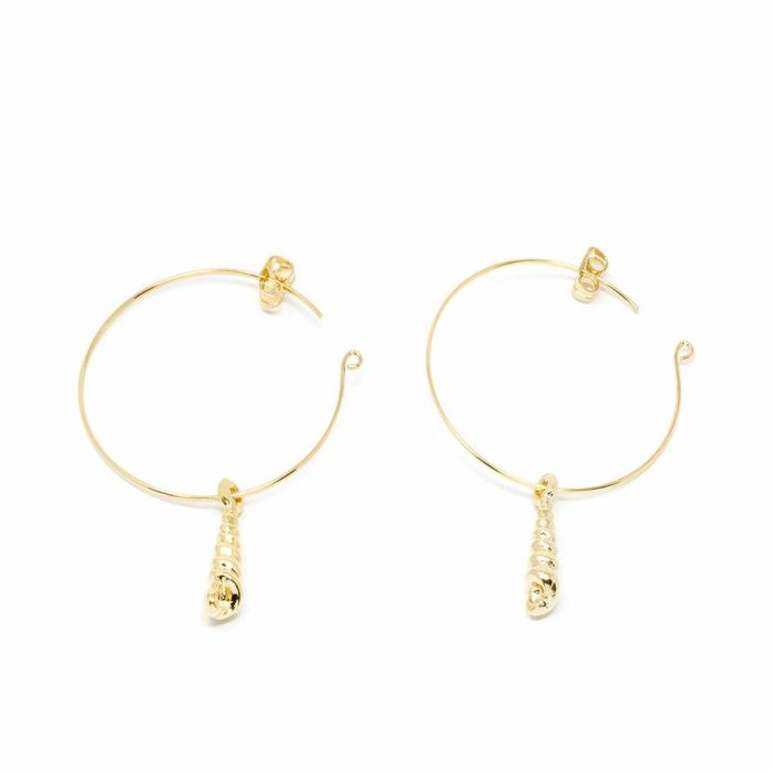 Shabama Pendientes de Aro AGULLA para Mujer, Oro Brillo con Caracola de 2cm, Diseño Inspirado en Cala Mallorca, 3.5cm