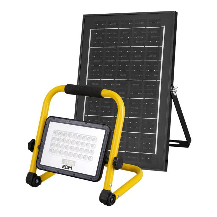 Edm Foco solar de trabajo + panel solar 50W, 4000 lm, luz fría 6400K, IP65, 36 LEDs, 3 modos, batería 5000mAh 0 Edm Foco solar de trabajo + panel solar 50W, 4000 lm, luz fría 6400K, IP65, 36 LEDs, 3 modos, batería 5000mAh 0