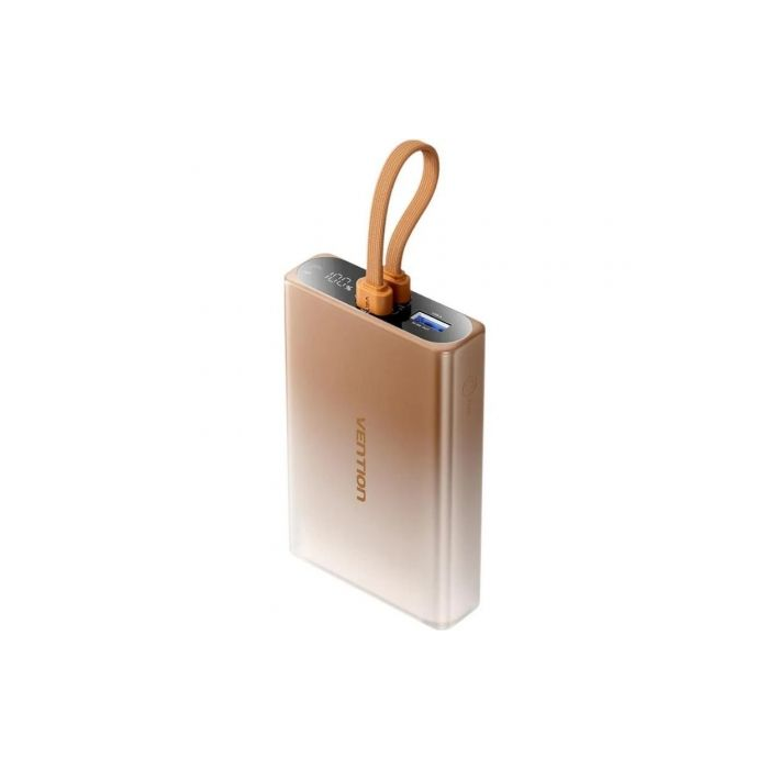 Vention FHZJ0 Powerbank 10000mAh USB-C Lightning USB-A 22.5W Oro, Carga Rápida y Linterna Integrada