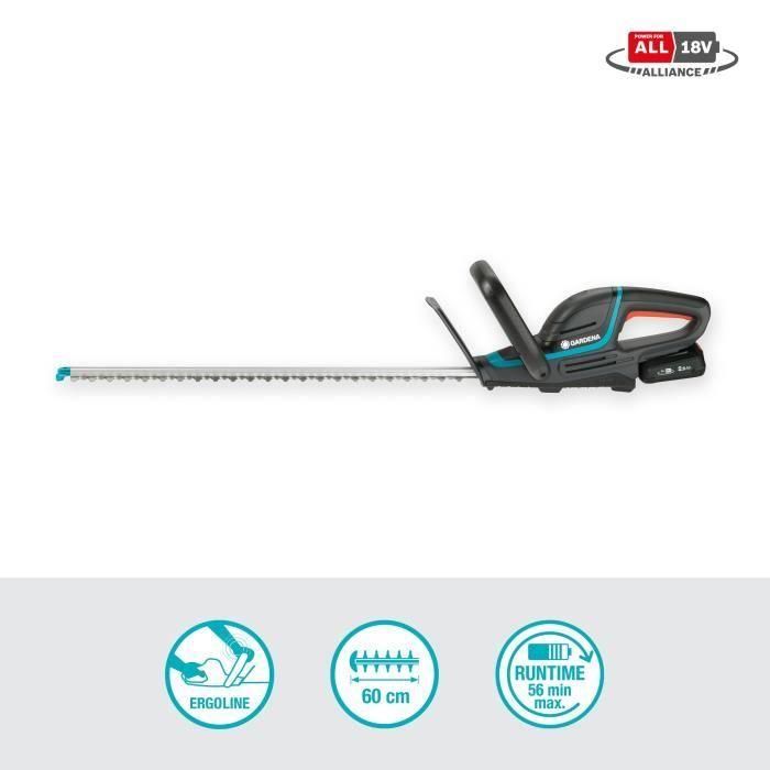 Gardena ComfortCut 60/18V P4A Cortasetos a batería 18V con batería y cargador, longitud de corte 60 cm, corte máximo 20 mm 1