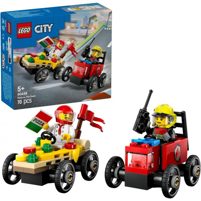 Lego City Set de Construcción: Coches de Carreras y Camión de Bomberos para emocionante aventura Pizza vs. Rescate. Ideal para niños +5 años 2