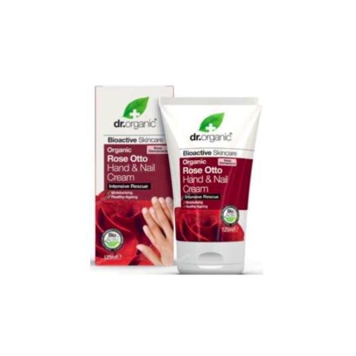 DR. ORGANIC Crema de Manos y Uñas Rosa de Damasco 125ml - Hidratante y Suavizante con Rescate Intensivo para Manos y Uñas