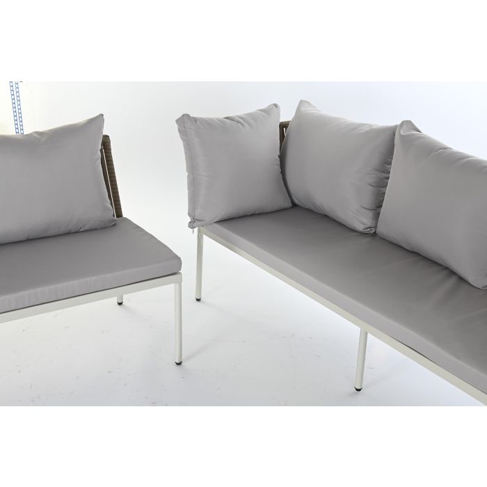 DKD Home Decor Sofá de Terraza y Jardín de Ratán Sintético Blanco y Marrón Claro, Set 3 piezas, 190x70x190 cm Desmontable 3
